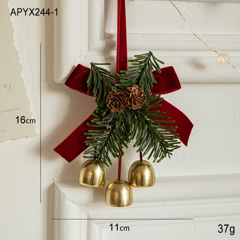 Velvet Bow Bell-Shaped Christmas Hanging Ornament for Festive Home Décor