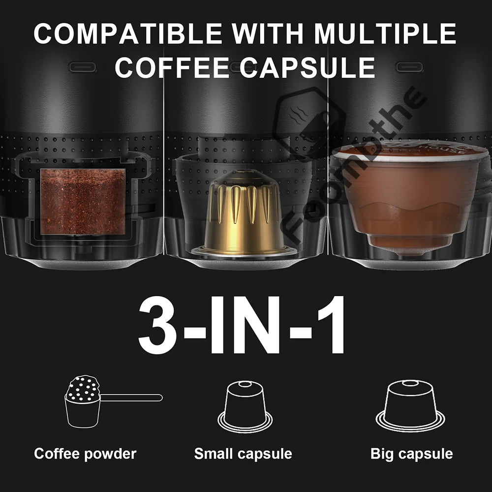Portable 3-in-1 Espresso Maker for Car, Home, Travel Use
