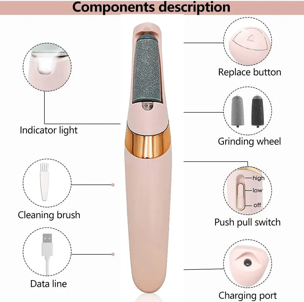 Pink Electric Foot File Callus Remover Pedicure Care Tool