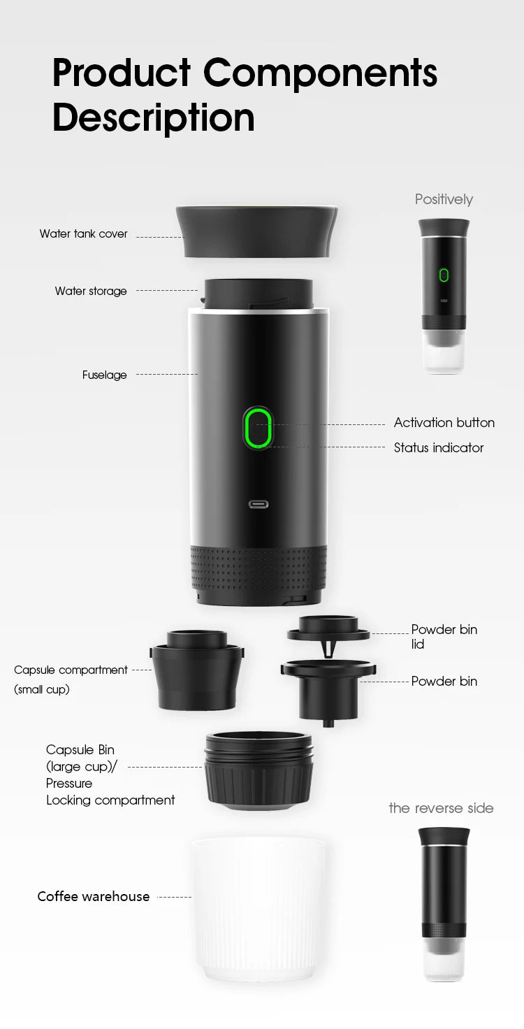Portable 3-in-1 Espresso Maker for Car, Home, Travel Use