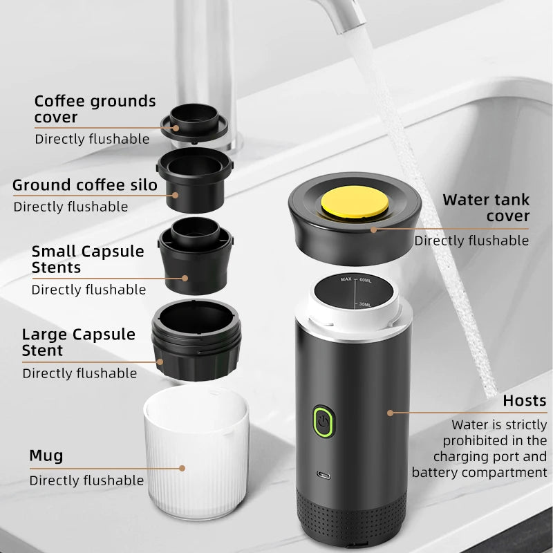 Portable 3-in-1 Espresso Maker for Car, Home, Travel Use
