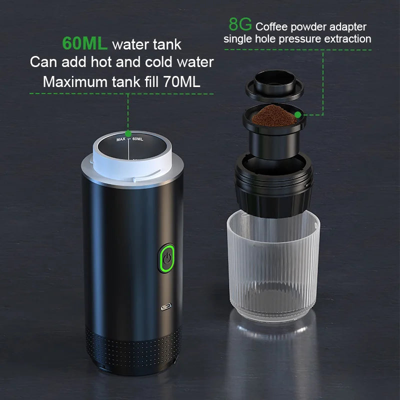 Portable 3-in-1 Espresso Maker for Car, Home, Travel Use