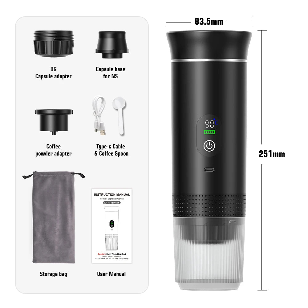 Portable 3-in-1 Espresso Maker for Car, Home, Travel Use