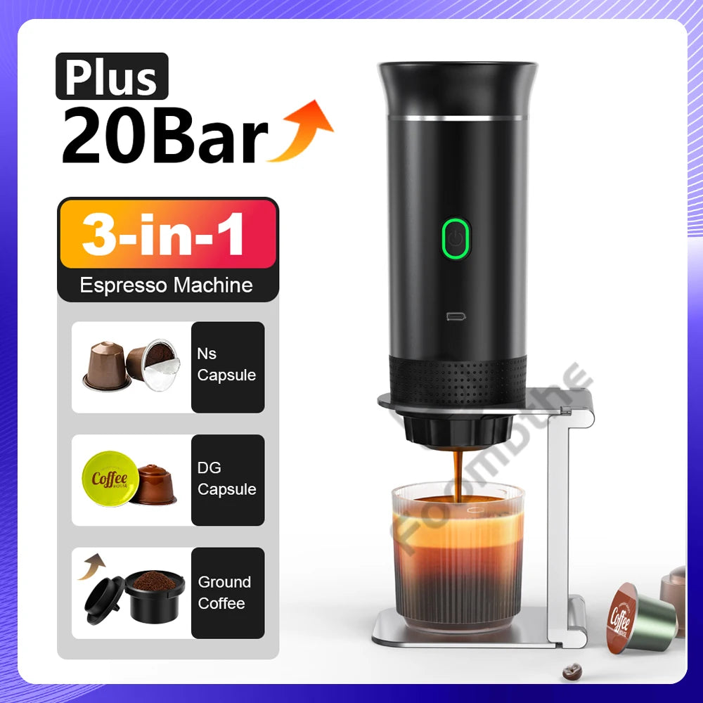 Portable 3-in-1 Espresso Maker for Car, Home, Travel Use