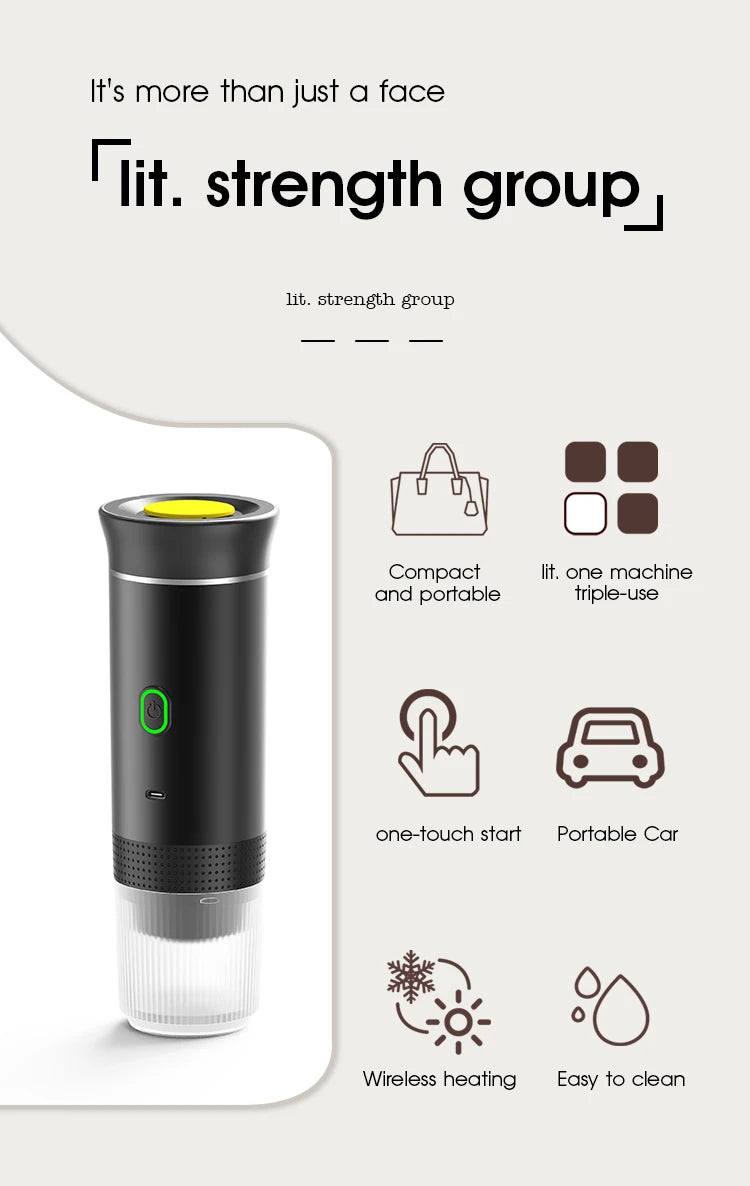 Portable 3-in-1 Espresso Maker for Car, Home, Travel Use