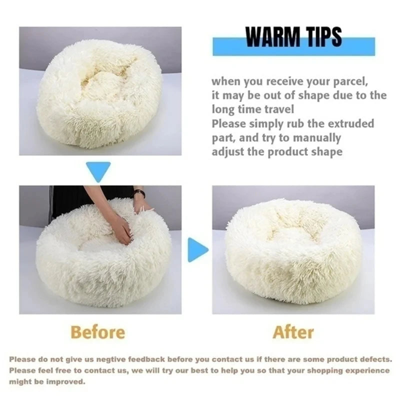 Round Dog Bed Winter Warm Plush Cat Bed Washable Sofa
