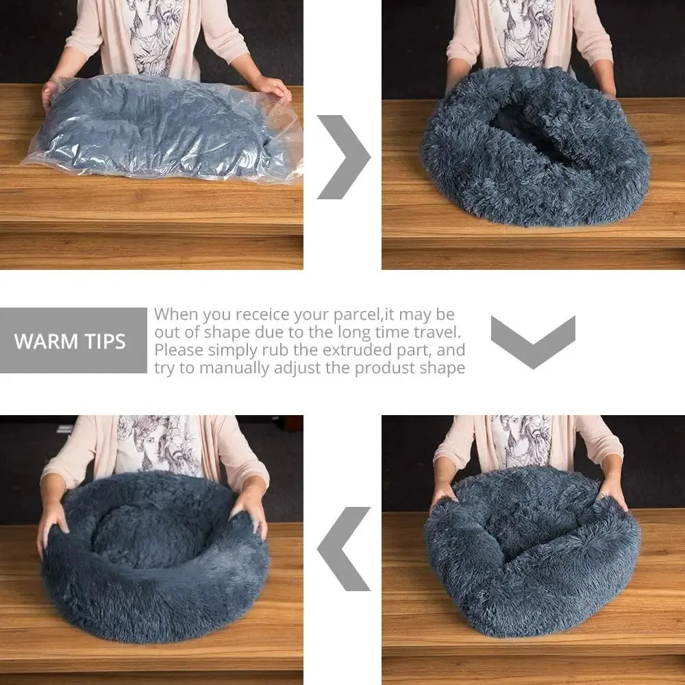Round Dog Bed Winter Warm Plush Cat Bed Washable Sofa