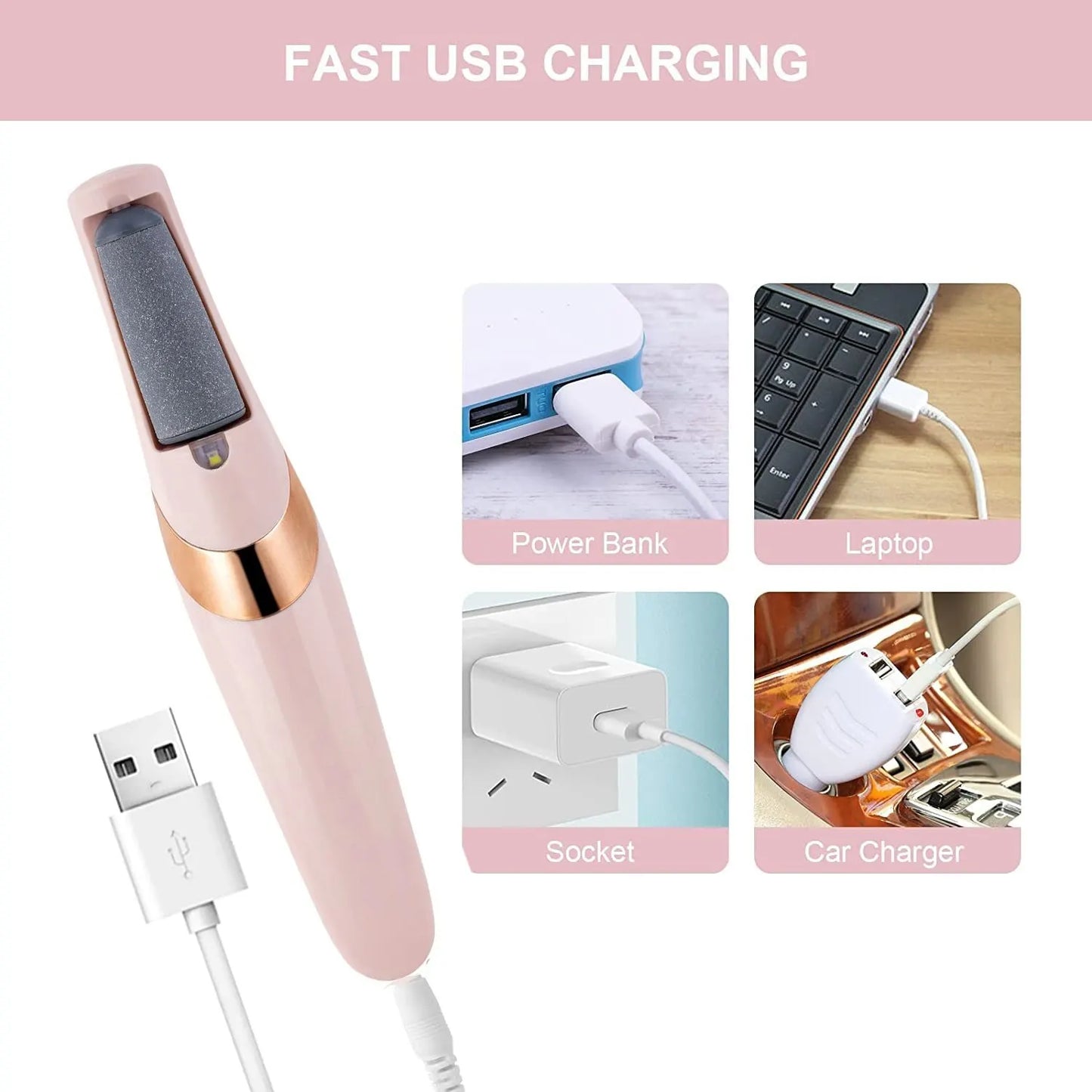 Pink Electric Foot File Callus Remover Pedicure Care Tool