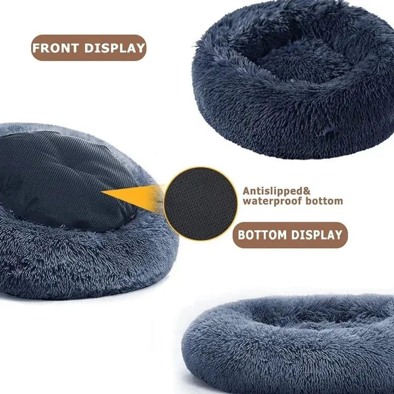 Round Dog Bed Winter Warm Plush Cat Bed Washable Sofa