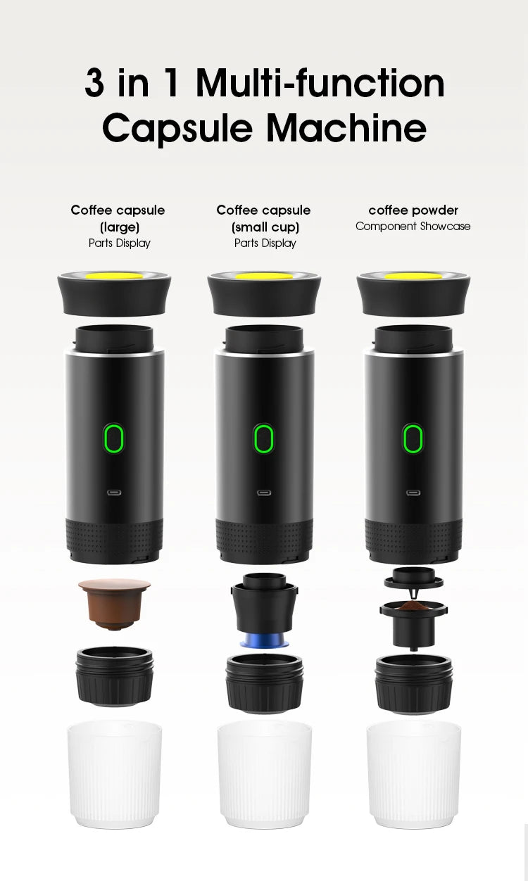 Portable 3-in-1 Espresso Maker for Car, Home, Travel Use