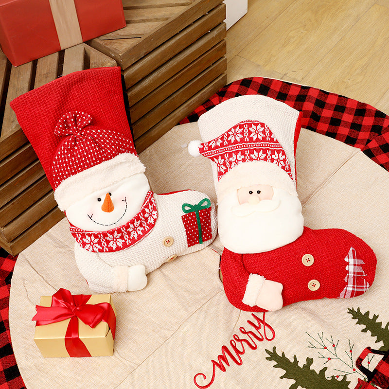 Large Red White Knitted Christmas Stocking Santa Décor Fireplace Socks