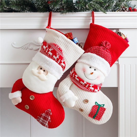 Large Red White Knitted Christmas Stocking Santa Décor Fireplace Socks