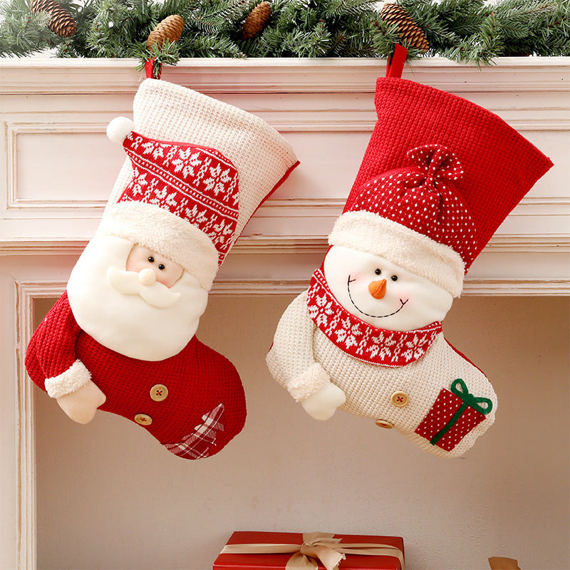 Large Red White Knitted Christmas Stocking Santa Décor Fireplace Socks
