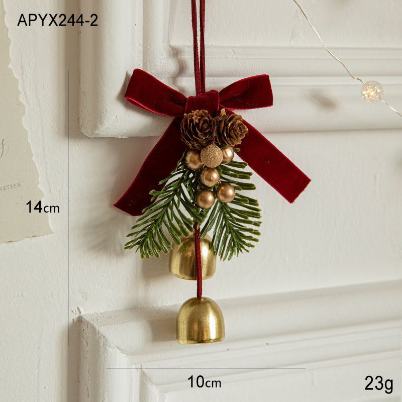 Velvet Bow Bell-Shaped Christmas Hanging Ornament for Festive Home Décor