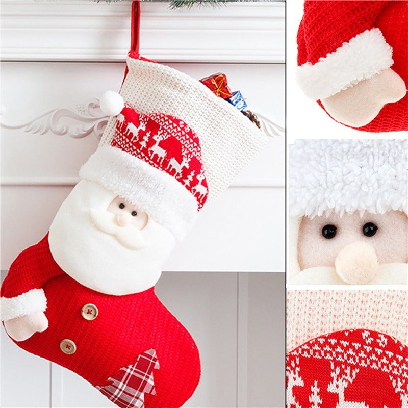 Large Red White Knitted Christmas Stocking Santa Décor Fireplace Socks
