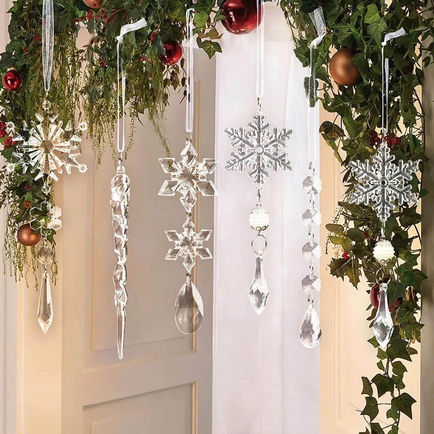 Acrylic Snow Ice Strip Hanging Ornaments for Christmas Tree Decoration