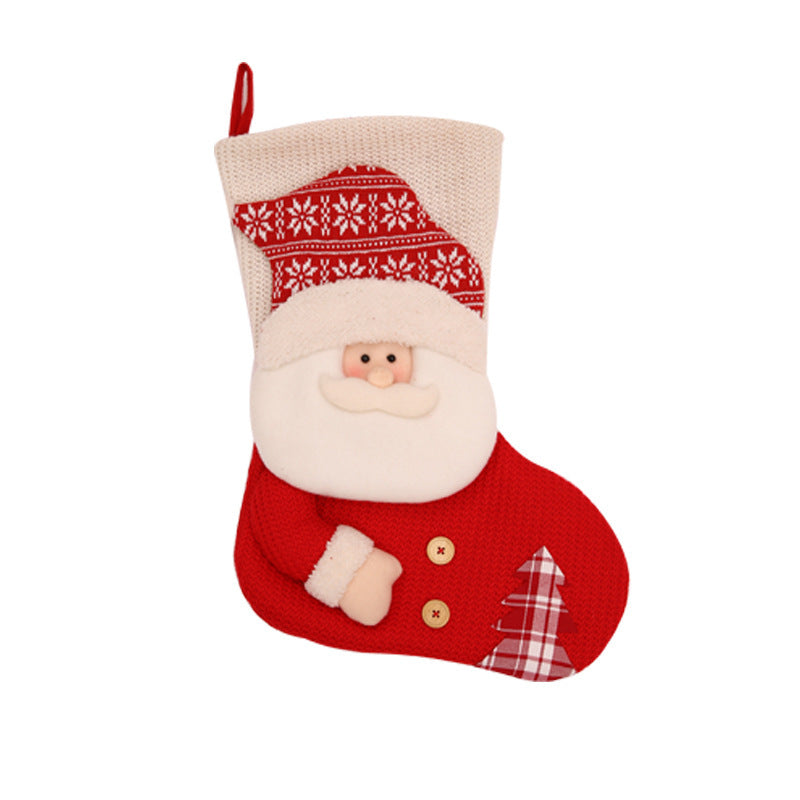 Large Red White Knitted Christmas Stocking Santa Décor Fireplace Socks