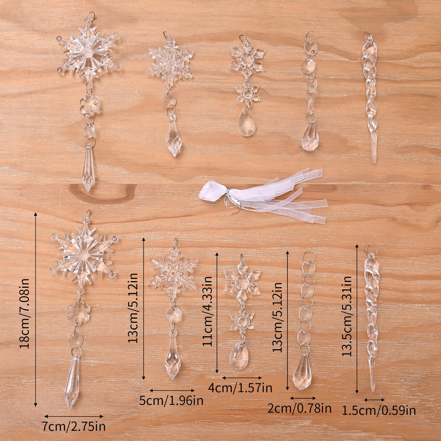 Acrylic Snow Ice Strip Hanging Ornaments for Christmas Tree Decoration