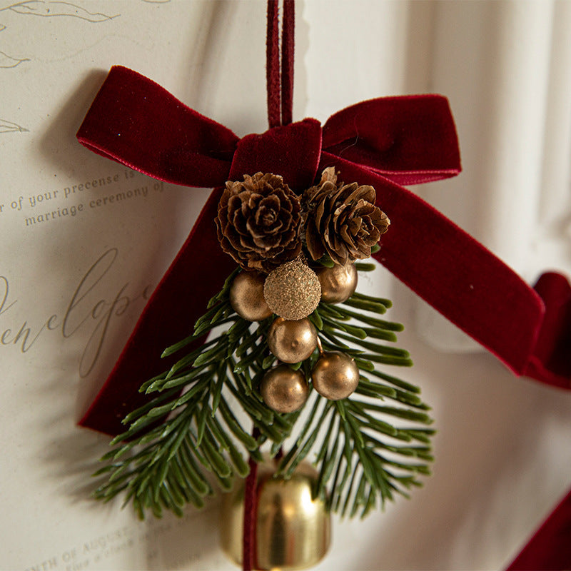 Velvet Bow Bell-Shaped Christmas Hanging Ornament for Festive Home Décor