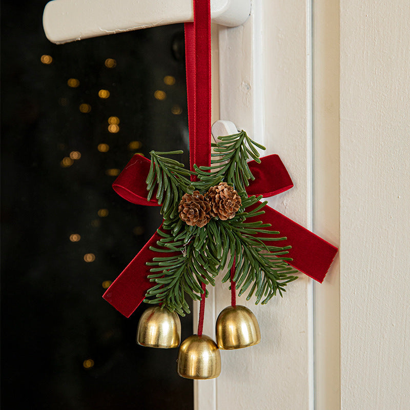 Velvet Bow Bell-Shaped Christmas Hanging Ornament for Festive Home Décor