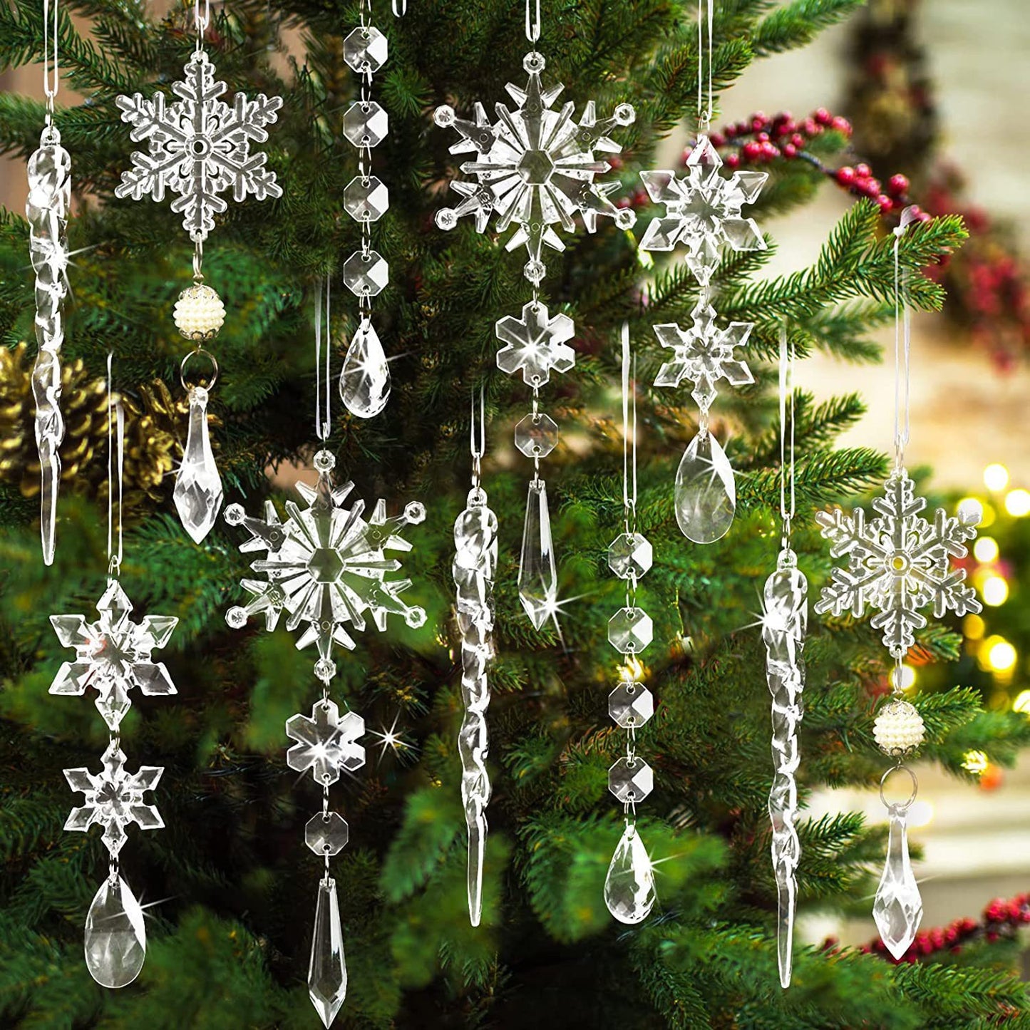 Acrylic Snow Ice Strip Hanging Ornaments for Christmas Tree Decoration