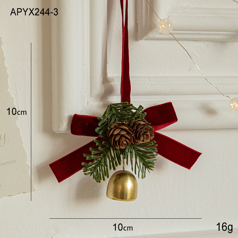 Velvet Bow Bell-Shaped Christmas Hanging Ornament for Festive Home Décor