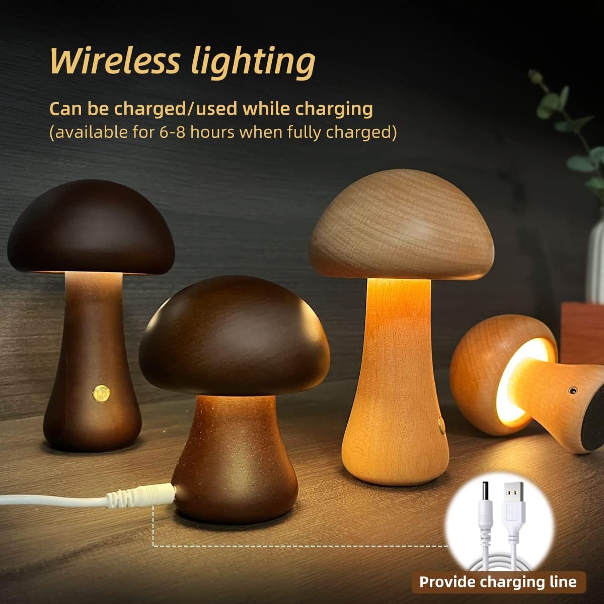 Wooden Mushroom Bedside LED Night Lamp for Cosy Home Décor