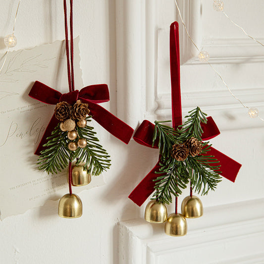 Velvet Bow Bell-Shaped Christmas Hanging Ornament for Festive Home Décor