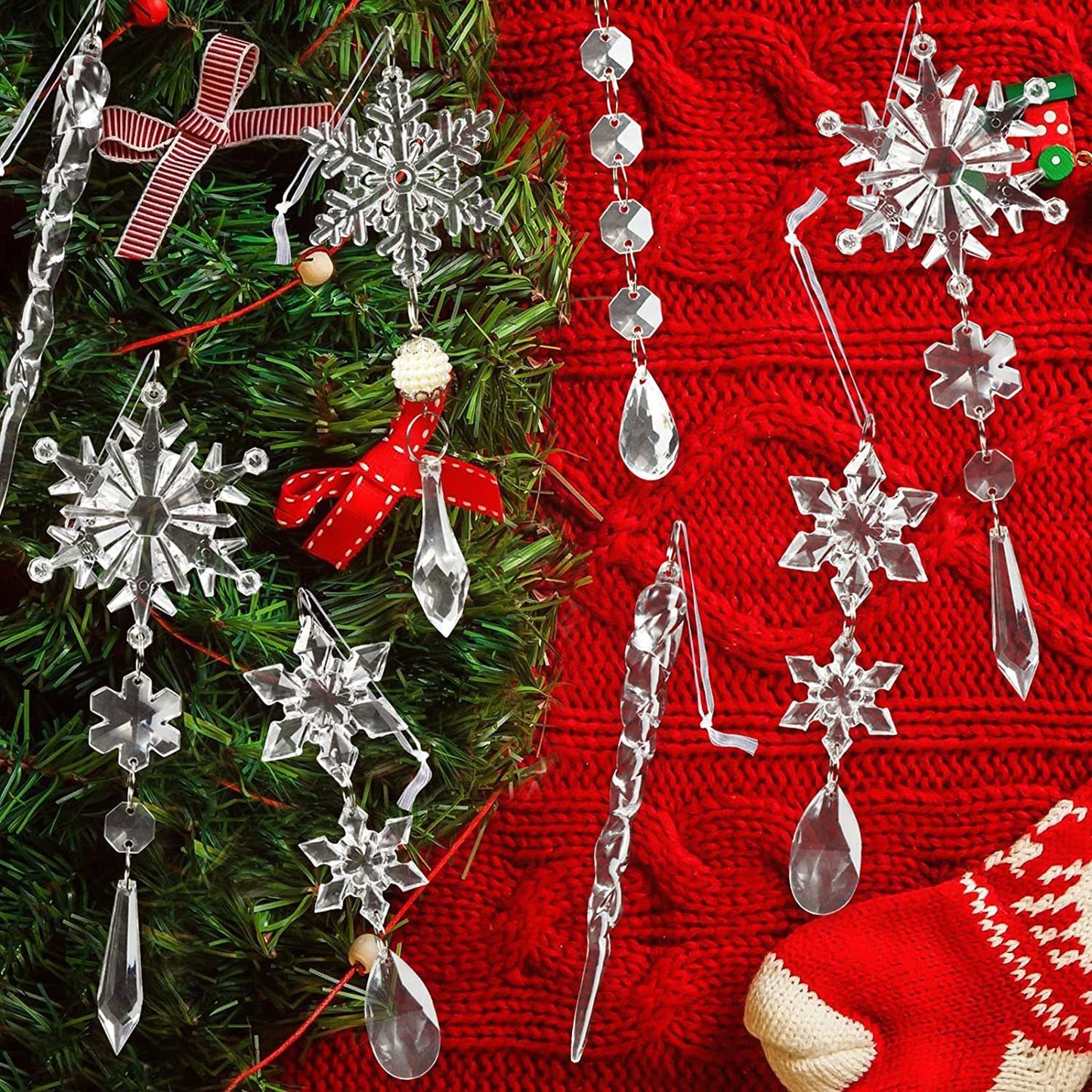 Acrylic Snow Ice Strip Hanging Ornaments for Christmas Tree Decoration