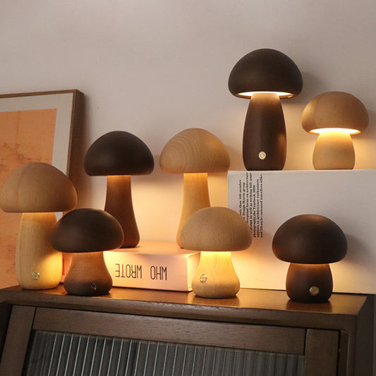 Wooden Mushroom Bedside LED Night Lamp for Cosy Home Décor