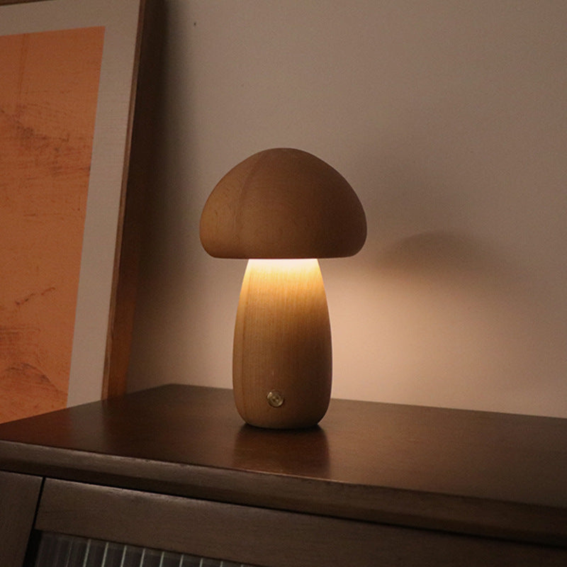 Wooden Mushroom Bedside LED Night Lamp for Cosy Home Décor