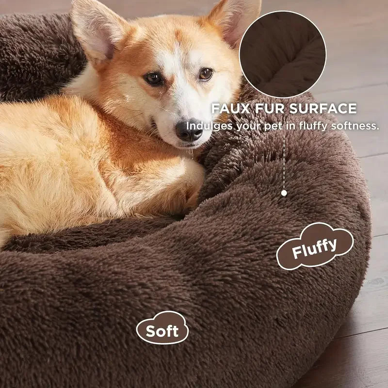 Round Dog Bed Winter Warm Plush Cat Bed Washable Sofa