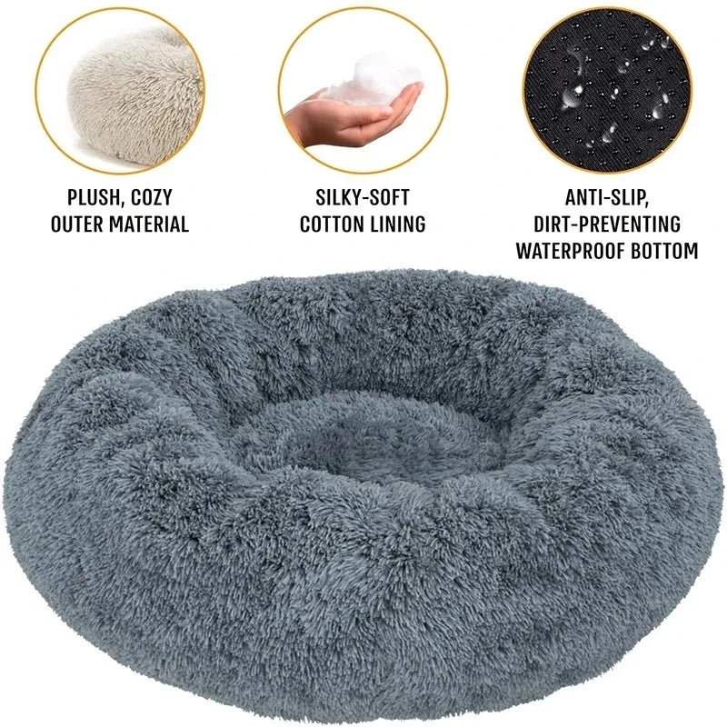 Round Dog Bed Winter Warm Plush Cat Bed Washable Sofa