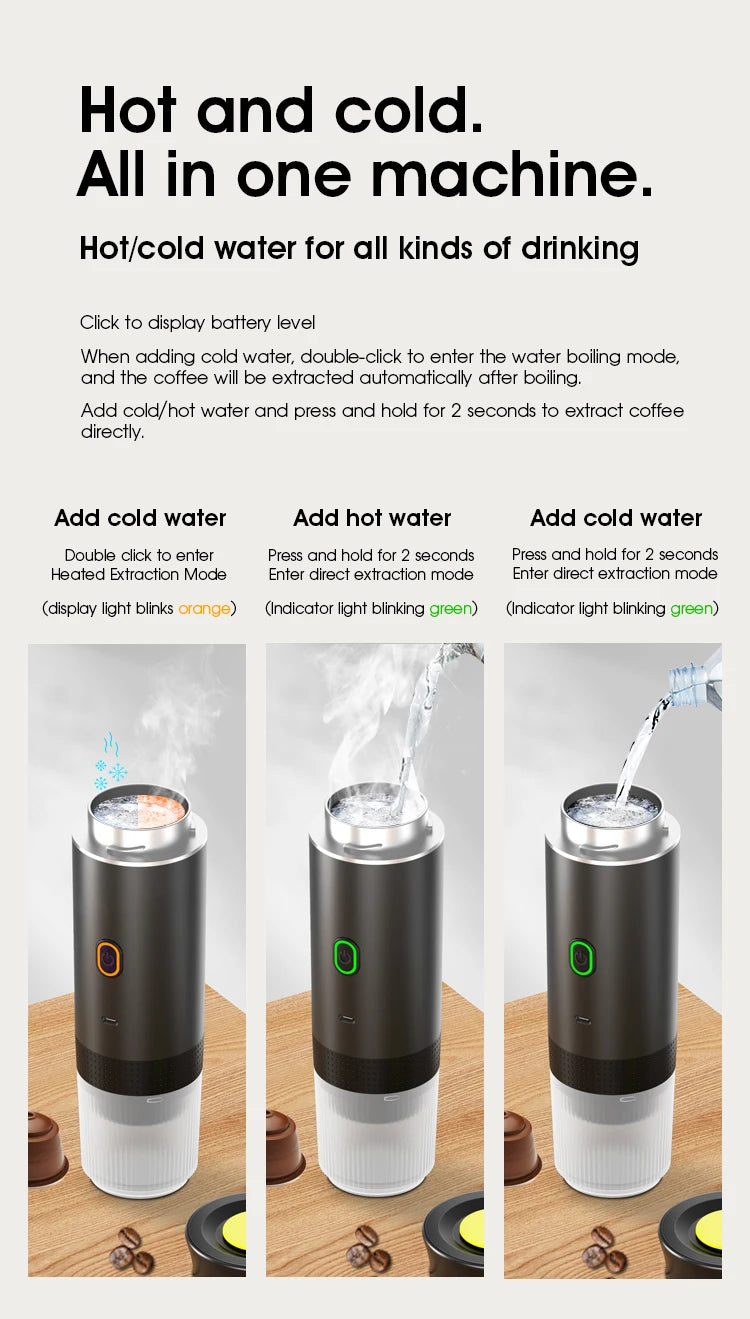 Portable 3-in-1 Espresso Maker for Car, Home, Travel Use
