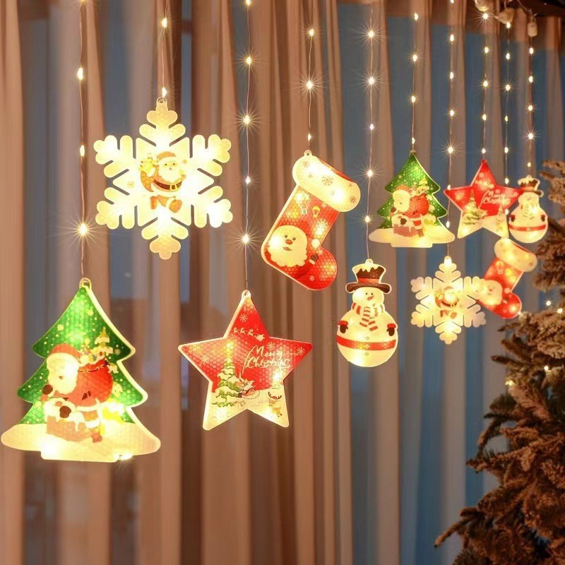 Christmas Painted Curtain Lights Holiday Ambience Rubber Wire Indoor Décor