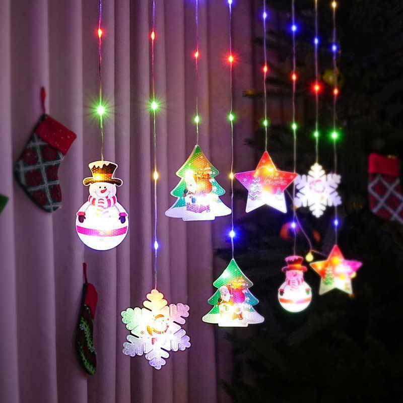 Christmas Painted Curtain Lights Holiday Ambience Rubber Wire Indoor Décor