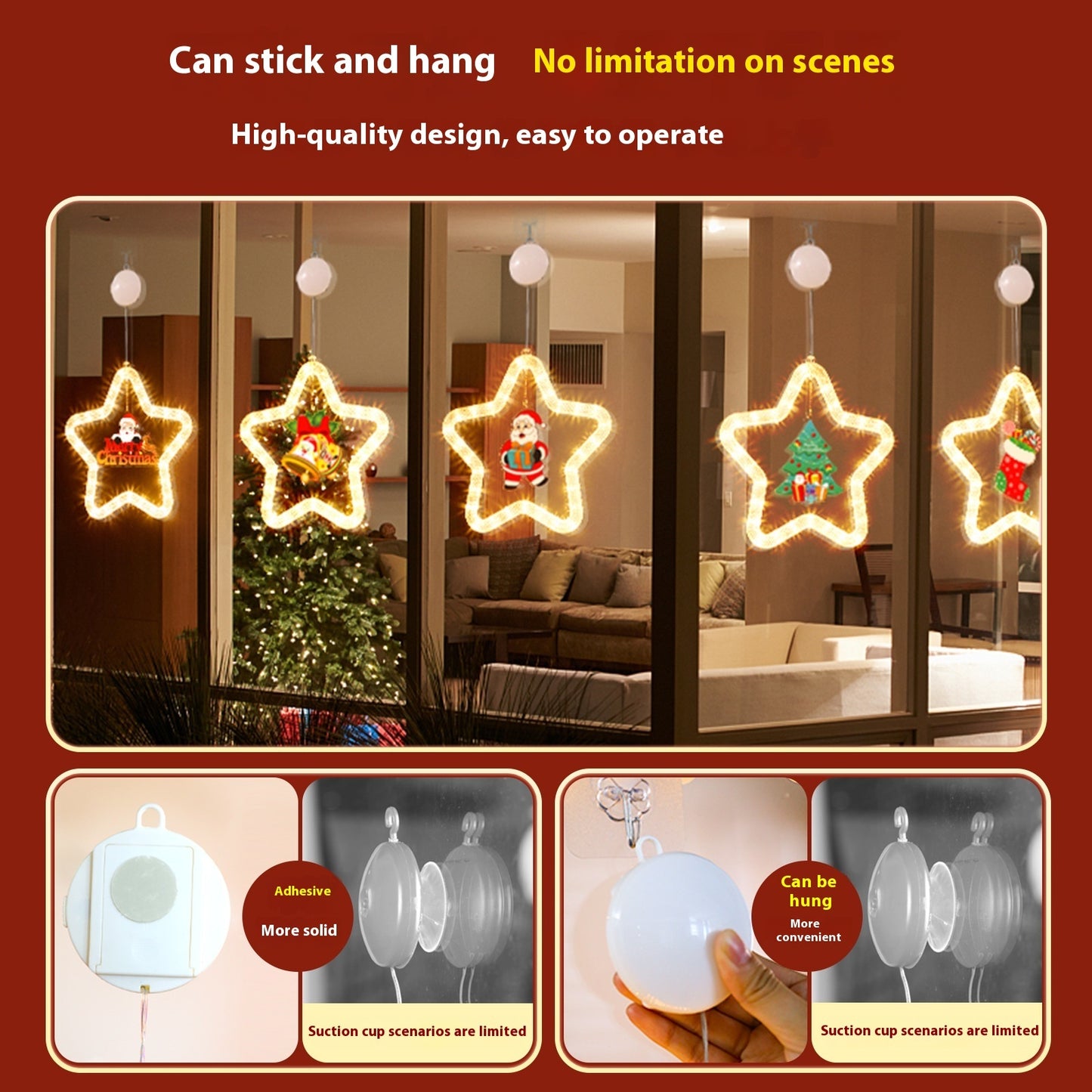 LED Christmas Star Light Pendant Decoration for Windows Doors Holiday Décor
