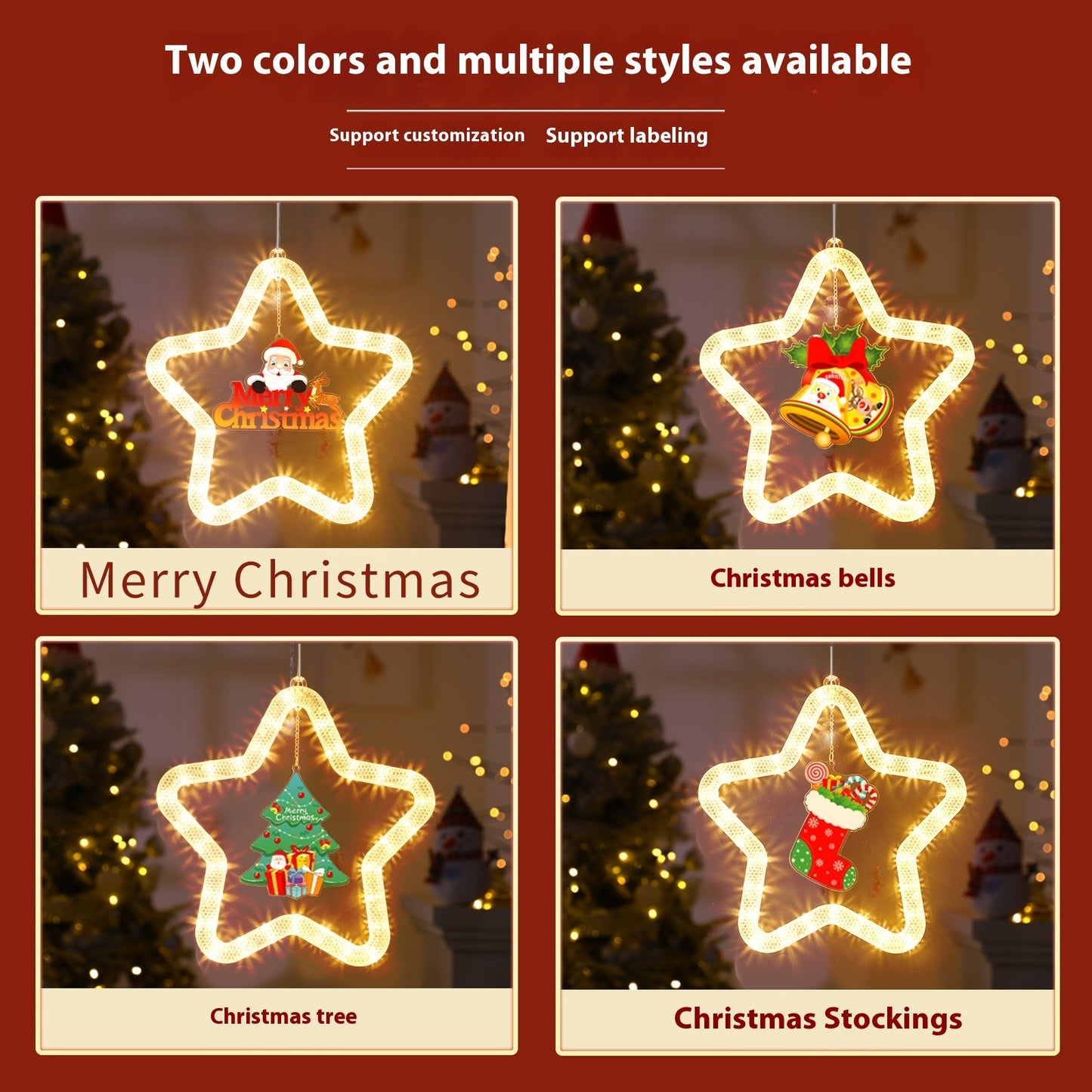 LED Christmas Star Light Pendant Decoration for Windows Doors Holiday Décor
