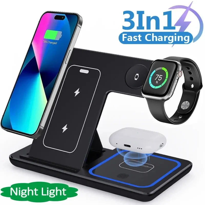 15W 3-in-1 Foldable Wireless Charger Stand for iPhone iWatch AirPods