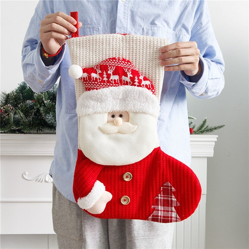 Large Red White Knitted Christmas Stocking Santa Décor Fireplace Socks