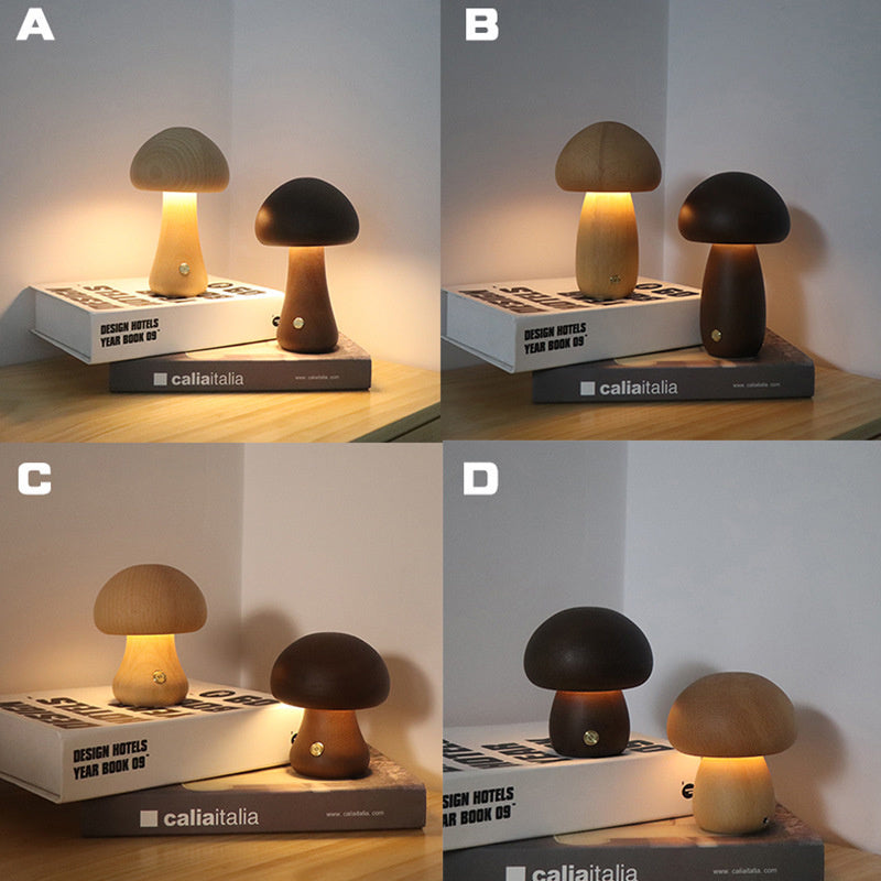 Wooden Mushroom Bedside LED Night Lamp for Cosy Home Décor