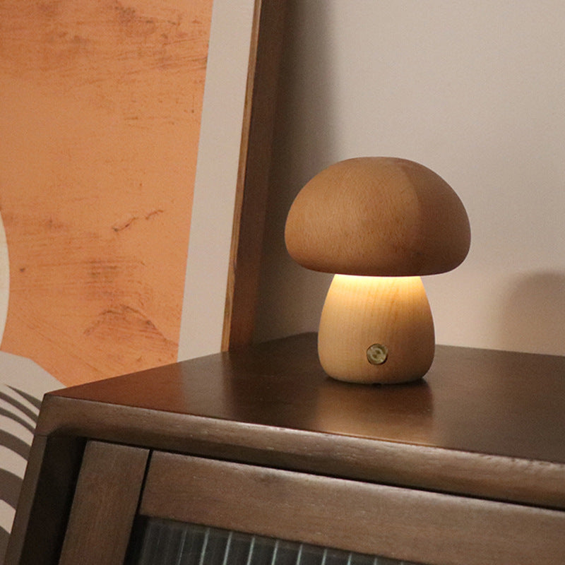 Wooden Mushroom Bedside LED Night Lamp for Cosy Home Décor