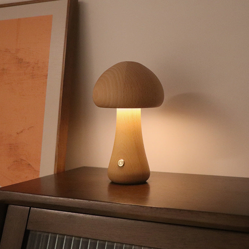 Wooden Mushroom Bedside LED Night Lamp for Cosy Home Décor